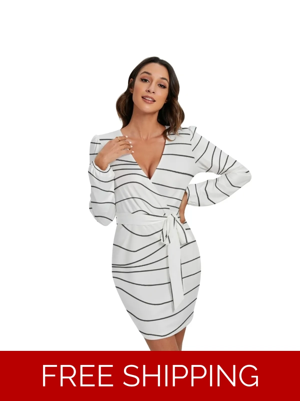 Motiff Long Sleeve Dress with Waist Belt